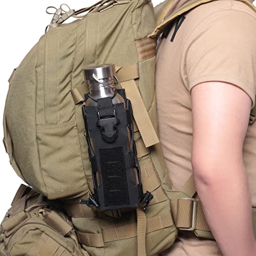2023 Upgrade Laser Cut Design Molle Radio Pouch Holder & Molle Adjustable Water Bottle Holder 40 oz,Black/Green/Coyote Tan Tactical Bottle Pouch for Backpack Belt - color: Black