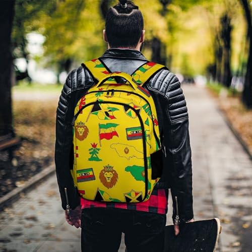 Sturdy Laptop Backpack Rasta Lion Jamaican Reggae Flag Map Magnetic Tape, Anti Theft Water Resistant Travel Business Bag with Water Bottle Pockets Gifts for Men Women - color: Pattern (267)
