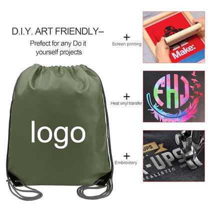 BeeGreen 20 Packs Army Green Drawstring Backpack Bags Wholesale Bulk Cinch Bags Heavy Duty String Backpack Machine Washable Lightweight Sackpack Outdoor Sport Bags for Women Men - color: Army Green