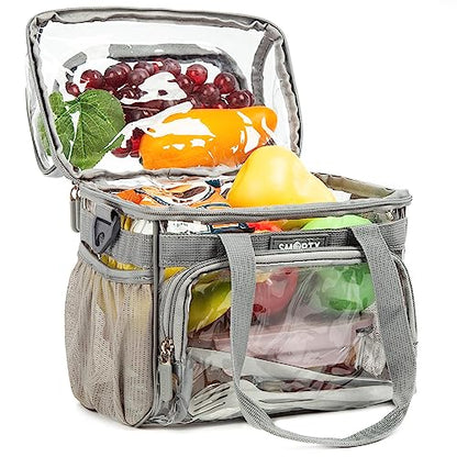 J.CARP Clear Bag Heavy Duty Backpack Durable Transparent See Through Bag - color: Lunch Bag Medium, Grey