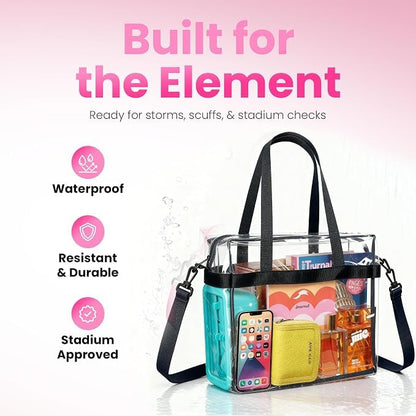 Handy Laundry Clear Bag 12x6x12 Stadium Approved - Transparent Tote Zippered Top & Shoulder Straps for Work, Sports, Concerts - color: Black-2 Packs