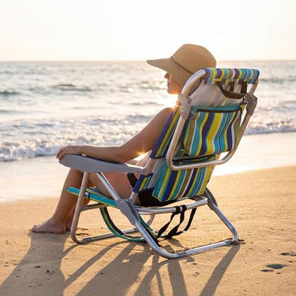 Nice C Beach Chair with Umbrella, Backpack Stripe Beach Chair for Adults, Sand Chair, High Back Lake Chairs, Sillas De Playa with Cooler, Cup Holder & Heavy Duty (Set of 1)