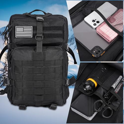 50L Large Military Tactical Backpack Molle Army Assault Pack for Travel Camping Hiking Fishing Backpack for men(black) - color: Black