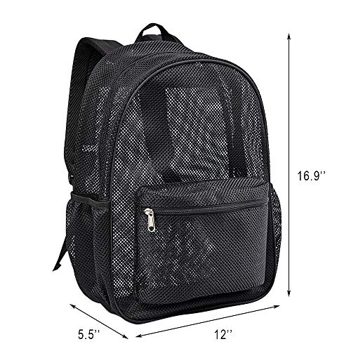 COVAX Heavy Duty Mesh Backpack, See Through College Backpack with Padded Shoulder Straps for Swimming, Outdoor Sports - color: Black