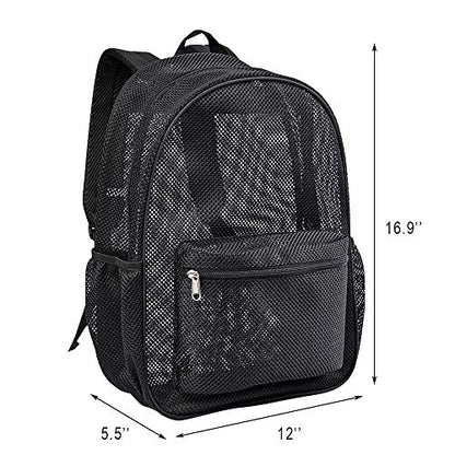 COVAX Heavy Duty Mesh Backpack, See Through College Backpack with Padded Shoulder Straps for Swimming, Outdoor Sports - color: Black