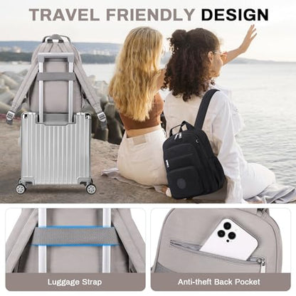 Small Backpack for Women, 2PCS Mini Backpack for Ladies Bookbag Purse for Women with Mini Wallet and Luggage Strap, Gray - color: Grey