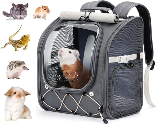 Pecute Small Pet Carrier, Breathable Bearded Dragon Carrier, with Transparent Bubble & Steel Frame, Safety Lock for Hamster, Rabbit, Guinea Pig, Parrot, Kitten, Puppy, Ideal for Travel/Vet Visits/Camp - color: Gray