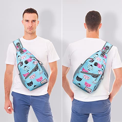 ZOMAKE Sling Bag,Small Crossbody Sling Backpack,Water Resistant Shoulder Daypack for Travel,Anti Thief Chest Bag for Hiking(Cat'S Head Light Blue) - color: Cat's Head Light Blue