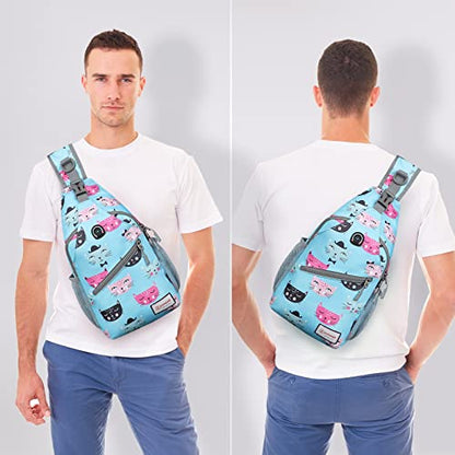 ZOMAKE Sling Bag,Small Crossbody Sling Backpack,Water Resistant Shoulder Daypack for Travel,Anti Thief Chest Bag for Hiking(Cat'S Head Light Blue) - color: Cat's Head Light Blue