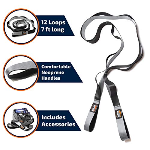 Brazyn Mobility Stretching Strap | Multi-Functional 12-Loop Strap for Stretching, Yoga, Physical Therapy, Pilates, Dance and Gymnastics