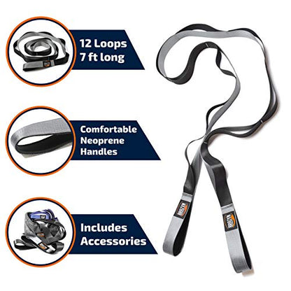 Brazyn Mobility Stretching Strap | Multi-Functional 12-Loop Strap for Stretching, Yoga, Physical Therapy, Pilates, Dance and Gymnastics