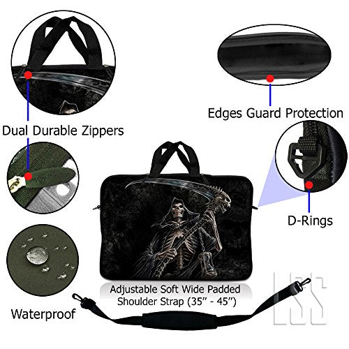 LSS 15-15.6" Laptop Sleeve Bag with Matching Laptop Skin Sticker & Mouse Pad Combo | Carrying Case for 14" 15" 15.6" - Reaper Skull - color: Reaper Skull, size: 15 inch