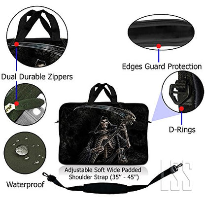 LSS 15-15.6" Laptop Sleeve Bag with Matching Laptop Skin Sticker & Mouse Pad Combo | Carrying Case for 14" 15" 15.6" - Reaper Skull - color: Reaper Skull, size: 15 inch