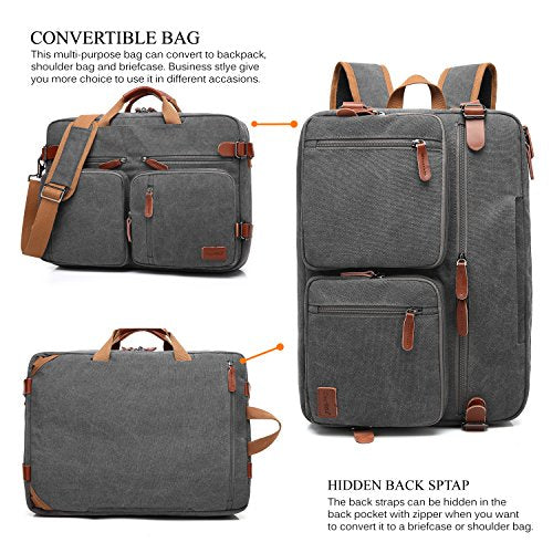CoolBELL Convertible Backpack Messenger Shoulder bag Laptop Case Handbag Business Briefcase Multi-functional Travel Rucksack Fits 15.6 Inch Laptop For Men/Women (Cancas Dark Grey) - color: Dark Grey, size: 15.6 Inches