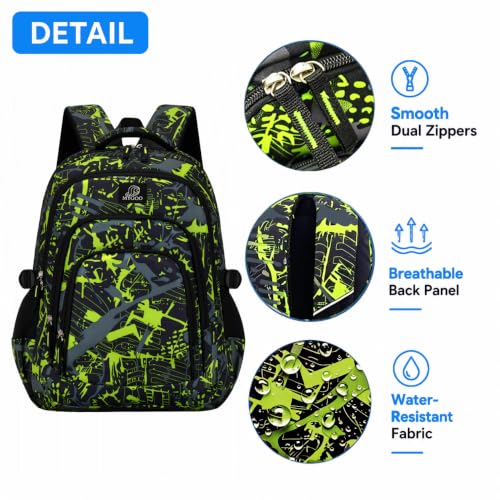 MYGOO Boys School Backpack Archibald Camo Green Bookbag for Elementary Middle School Ages 5-12, 17 inch Large Capacity 24L Kids Student Travel Bags - color: Archibald Camo Green