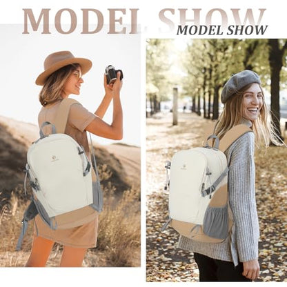 Hiking Backpack for Men Women, 25L Lightweight Travel Backpack Camping Daypack for Outdoors - color: White & Brown