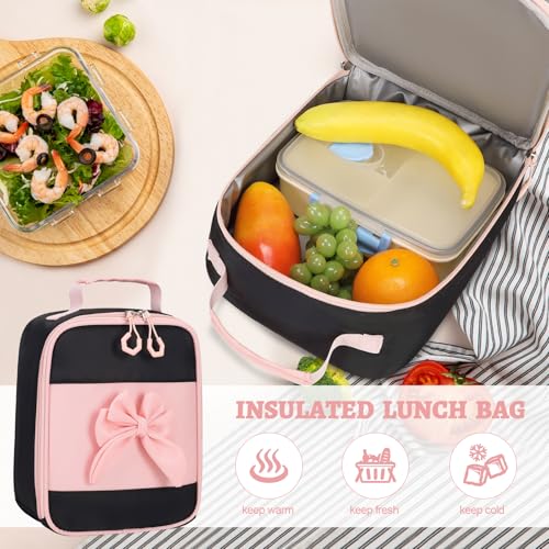 DIGOBAY Backpack for Girls, 3PCS Girls Backpack for School with Lunch Bag Pencil Case, Cute Kids Teens Bookbag for Kindergarten Elementary Preschool Middle School (Black-Pink) - color: Black-pink