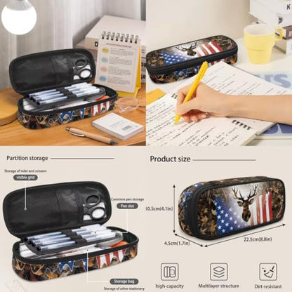 3pcs School Backpack Set With Lunch Box Pencil Case, USA Deer 17 Inch Large Capacity Bookpacks 3 In 1 Set For Boys Girls - color: Usa Deer