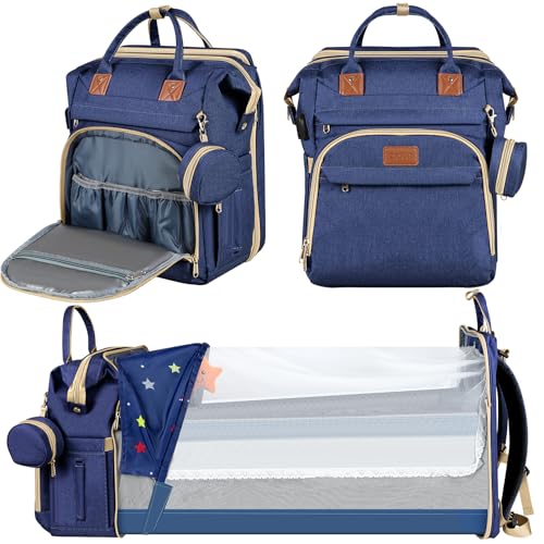ZRSUN Diaper Bag Backpack, Multifunctional Baby Travel Bag with Foldable Changing Station, Portable Changing Pad, USB Charging Port, Blue - color: Blue