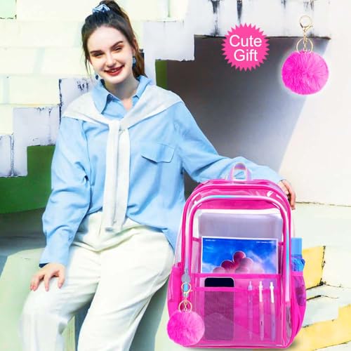 gxtvo Clear Backpack, Heavy Duty Transparent Bookbag, See Through Backpacks for Women Men | Heavy Duty - color: Chic Rose Clear Backpack