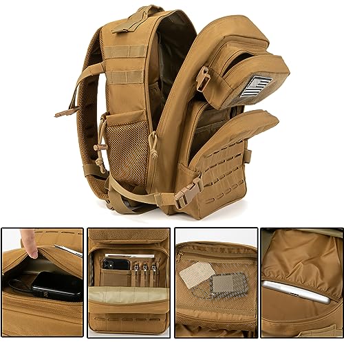 QT&QY 25L/45L Military Tactical Backpack For Men Molle Daypack 3 Day Bug Out Bag Hiking Rucksack With Bottle Holder - color: 25l Khaki