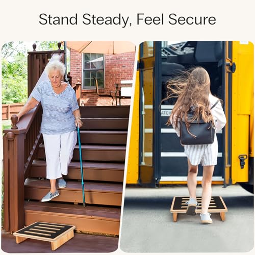 StrongTek 3.5" One Step Stool for Adults, Sturdy Wooden Riser with Non-Slip Rubber Top, 440 lb Capacity, No Assembly Required, Portable for Kitchen, Bathroom, Bedside, Kids & Seniors - size: 3.5"-Natural