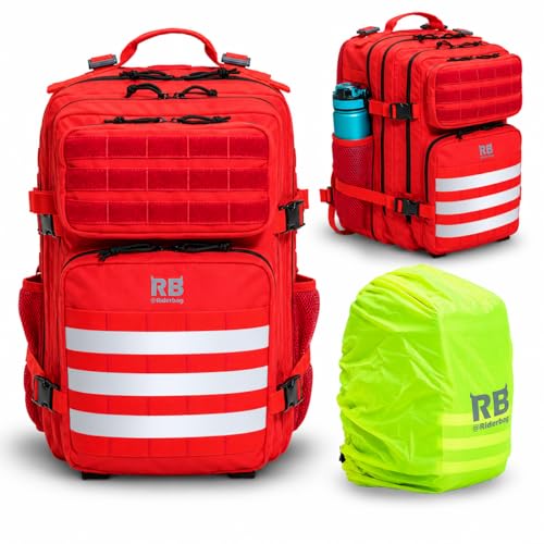 riderbag Xtreme Tactical Sport Bag, 45L Gym, Travel and Adventure Backpack | From Work to Workout, Gym and Outdoor Sports, Rain Cover Included, Reflective Details - color: Red, size: 45L