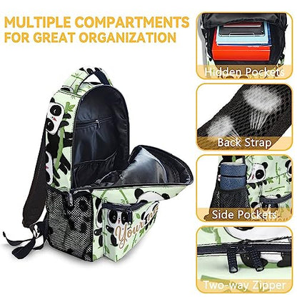 Personalized Panda Backpack with Lunch Box And Pencil Case, 16 Inch Panda Theme Bookbag with Adjustable Straps, Durable, Lightweight, Large Capacity, School Backpack for Girls Women - color: Panda3-3