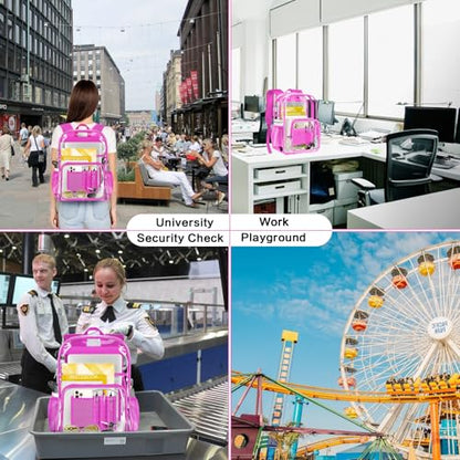 Clear Backpack Heavy Duty Large Transparent Backpack with Reinforced Bottom Multi-pockets for College, Travel, Workplace Security - Pink - color: Pink