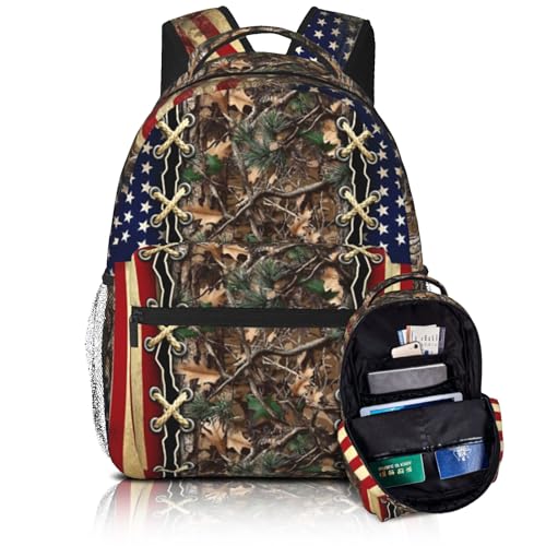 Camo Hunter Forest Backpack for Boys Elementary Middle School American Flag Forest Backpack For Kids Bookbag Daypack Travel Back Pack Ages 6-18 - color: Camo Hunting
