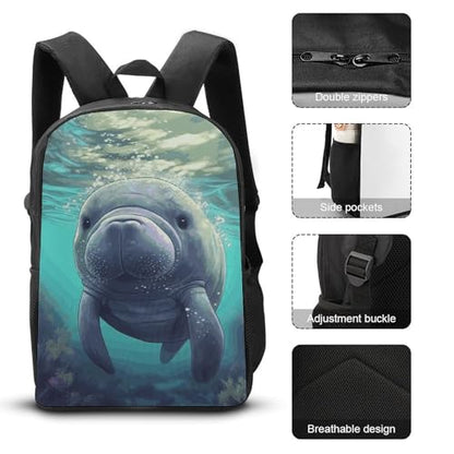 Travel Laptop Backpack Slim Durable Lightweight Back Pack Cute Cute Sea Animal Manatee Small Backpack For Women Men - color: Cute Sea Animal Manatee