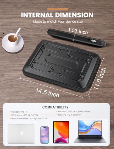 DOMISO 14 inch Laptop Sleeve with Handle Shockproof Computer Bag Waterproof EVA Protective Carrying Case for 14" ThinkPad E480/Yoga 920/13.5" Microsoft Surface Book/HP Pavilion 14 Stream 14, Black - color: Black, size: 14 inch