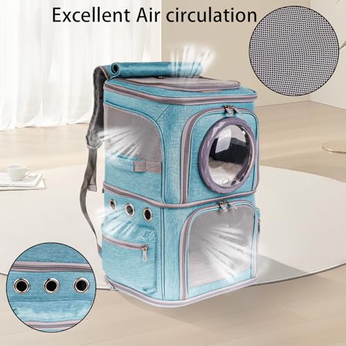2-in-1 Pet Carrier Backpack for Two Cats or One Dog, Green Double-Layer 2 Compartment Carry Bag to Transport Small Animals Traveling and Hiking, Space Capsule Clear Bubble Dome - color: Green