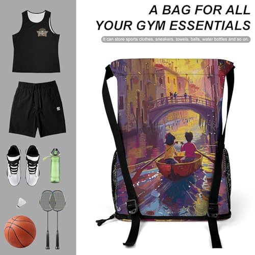 Drawstring Gym Backpack with Shoe Compartment And Wet Pocket, 28L Lightweight Waterproof Take A Raft Sports Backpack for Workout Swim Beach Travel String Bag for Men Women