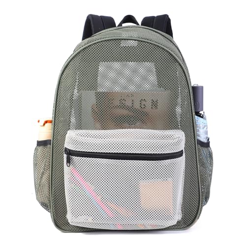 COVAX Heavy Duty Mesh Backpacks for Adults, See Through Backpack for Swimming, Fitness, Sports, Carry Portable Oxygen Concentrators - color: Dark Green