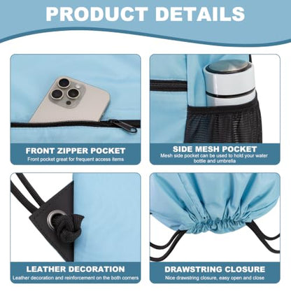 HOLYLUCK Men & Women Outdoor Sport Gym Sack Waterproof Drawstring Backpack Bag (Standard With Drawstring, Light blue) - color: Light Blue, style: Standard With Drawstring