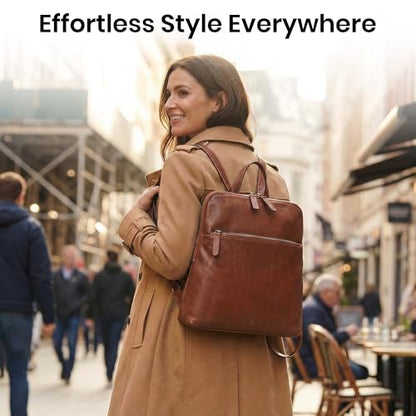 Genuine Leather Backpack for Women - 12.5 Inch with Adjustable Shoulder Strap - Stylish and Durable (Tan) - color: Tan