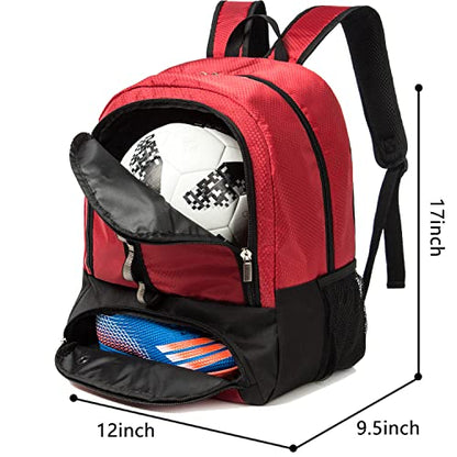 Youth Soccer Bag Outdoor Sport Backpack for Soccer, Basketball,Volleyball with Shoes and Ball Compartment. - color: Red