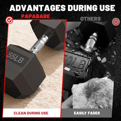 PAPABABE Dumbbell Set Rubber Encased Hex Dumbbell Free Weights Dumbbells Set Home Weight Set- 140 lb Set (Pair of 5, 8, 10, 12, 15, 20 lb with Rack)