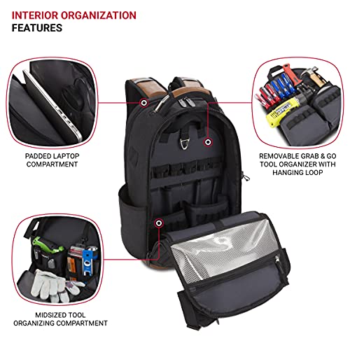 SwissGear Tool Bag Backpack, Fits Up to 17-Inch Laptop, Work Pack PRO, Black/Brown Canvas - color: Black/Brown Canvas, size: Large