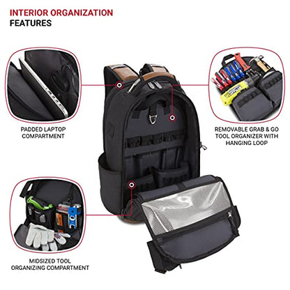 SwissGear Tool Bag Backpack, Fits Up to 17-Inch Laptop, Work Pack PRO, Black/Brown Canvas - color: Black/Brown Canvas, size: Large