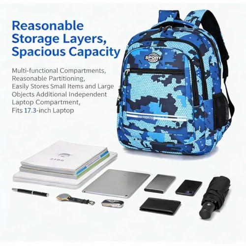 Blue Boy's schoolbag Teenage Middle School Students Bookbag Big Student Laptop Backpack For College Women Middle High School Teen Girls Bookbag Travel Daypack - color: Blue