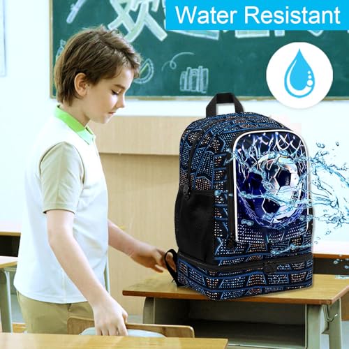 HPJGD 2-in-1 Kids Backpack for Boys, 17" Soccer Elementary Bookbag Set with Built-in Lunch Compartment, Water-Resistant School Bag for Preschool - Thrash Net Soccer - color: Uv Printing Net Soccer 2-in-1 Backpack