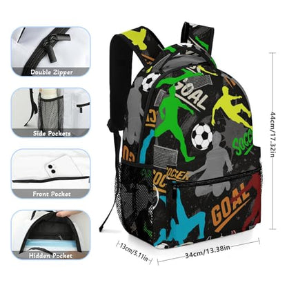 Soccer Theme Backpack Set for Kids,School Bookbag with Lunch Box and Pencil Pouch Bag(Soccer-2) - color: Soccer-2
