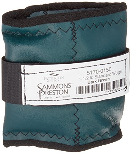 Sammons Preston Cuff Weight, 1.5 lb, Dark Green, Strap & D-Ring Closure, Grommet for Easy Hanging, Steel Ankle & Wrist Weights are Lead Free, Exercise Tool for Strength Building & Injury Rehab - style: 1.5 lbs.