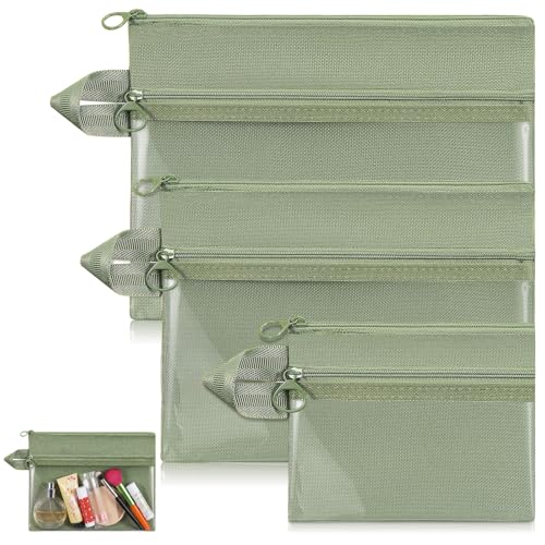 Kacctyen 3 Pack Clear Makeup Bag Set for Women, Pouch with Zipper Cosmetic Pouches Waterproof PVC Toiletry Bag Travel Purse Organizer Insert Double-layer Pocket for Small Items Storage(Green) - color: Green