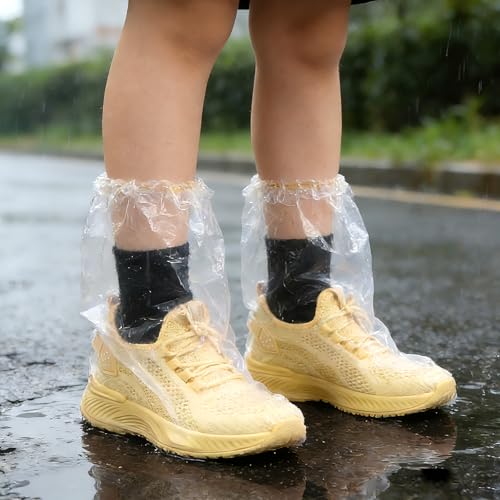 20 Pcs Kids Waterproof Shoe Covers for Rain, Non-Slip Disposable Rain Shoe Covers, Plastic Shoe Ponchos, Thickened PE Material Boot Covers for Men and Women (Clear) - color: 20pcs(kids)-clear