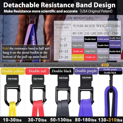 Ally Peaks Pull Up Assistance Bands，Heavy Duty Resistance Band for Pull Up Bar，Adjustable Weight/Size with Fabric Feet/Knee Rest Pull up bands,Up to 410lbs Assistance，resistance bands and assist bands - style: 4 resistance bands+Fabric Feet