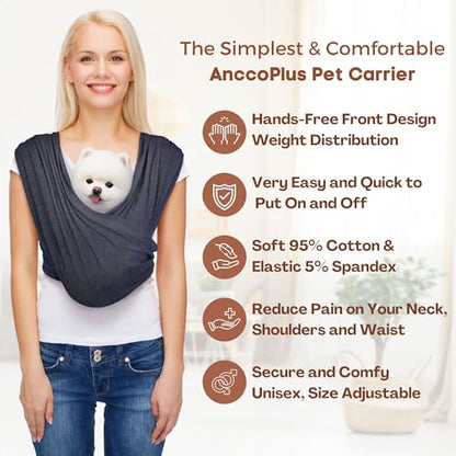 AnccoPlus Dog Carriers for Small Dogs, Front Facing Cat Carrier, Hands Free Dog Carrier, Size Adjustable Pet Carrier, Reducing Back Pain, Soft Cotton, Safe Small Dog Carrier(Regular, Charcoal Black) - color: Charcoal Black, size: Regular