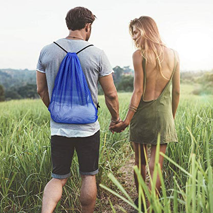 Frienda Mesh Drawstring Backpack Bag Multifunction Mesh Bag, Dark Blue - color: Dark Blue